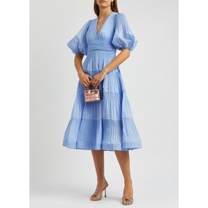 Zimmermann Pleated Tiered Midi Dress In Blue